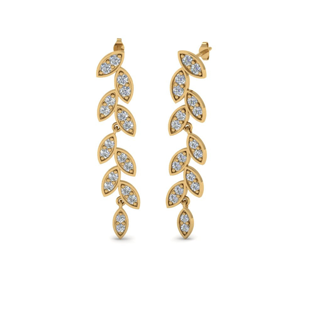 Pave Diamond Leaf Drop Earring