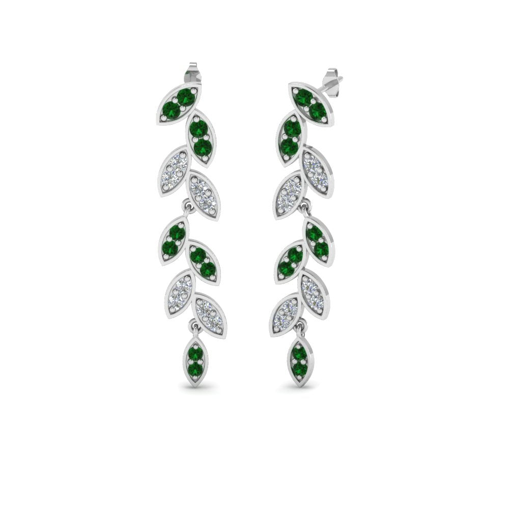 Pave Diamond Leaf Drop Earring