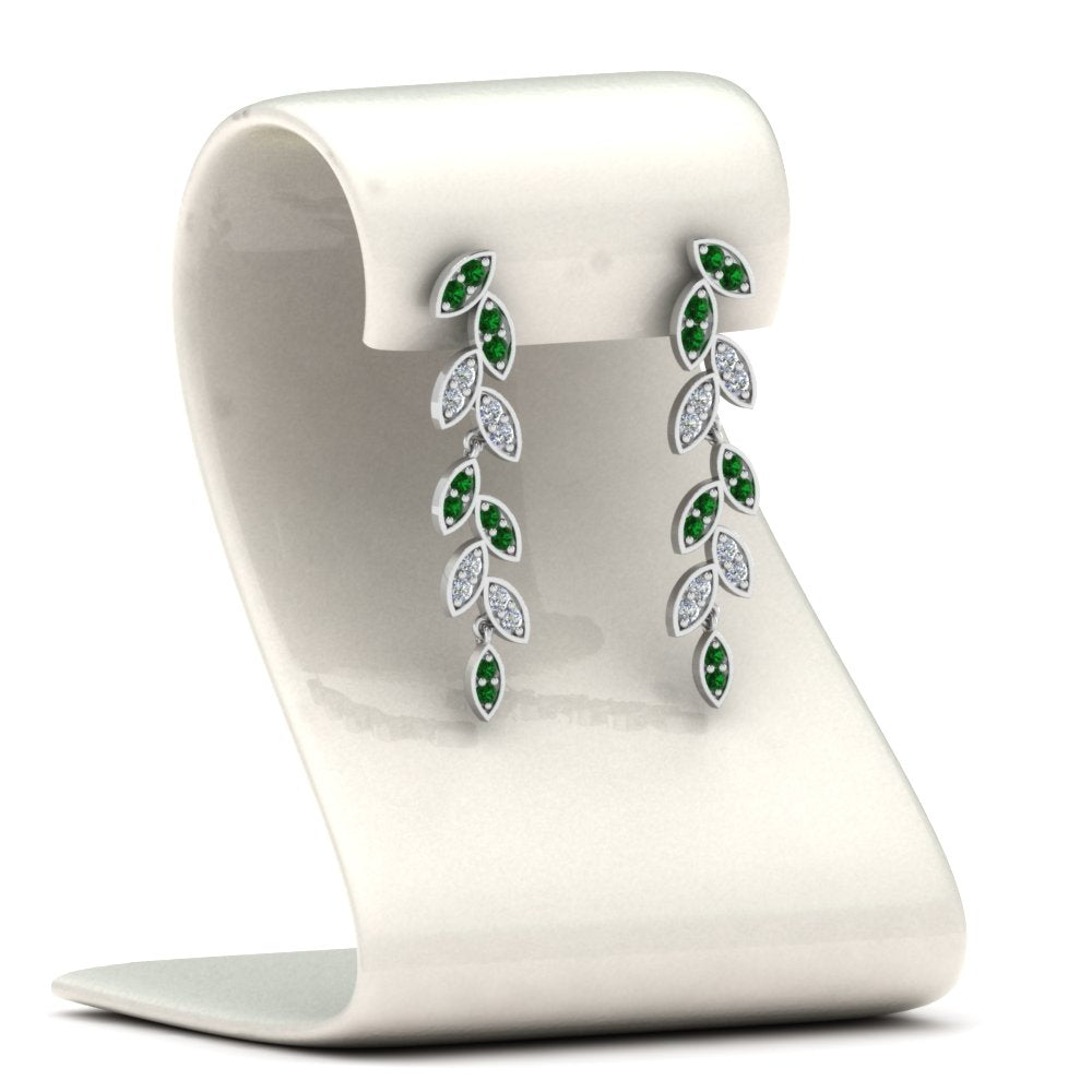 Pave Diamond Leaf Drop Earring