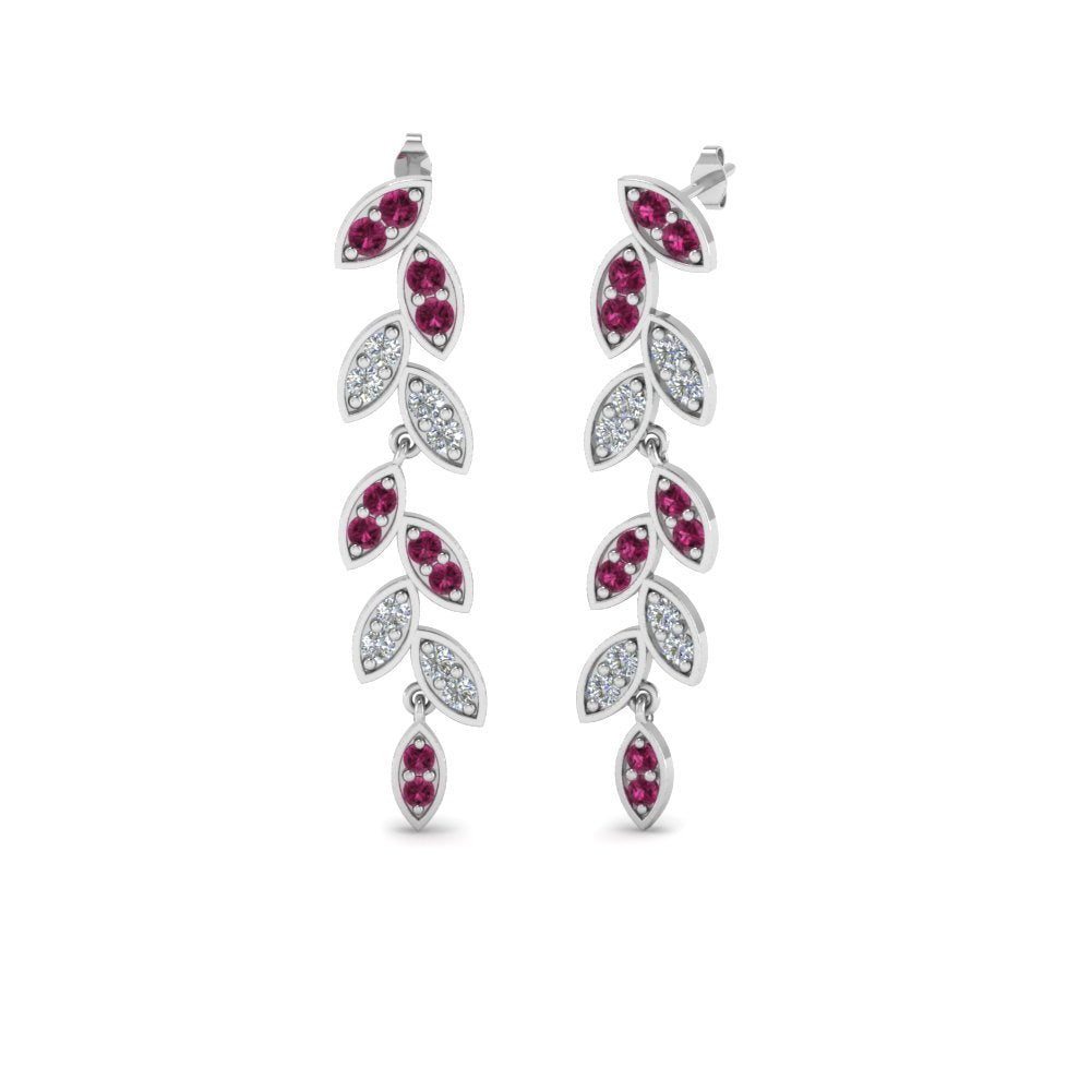 Pave Diamond Leaf Drop Earring