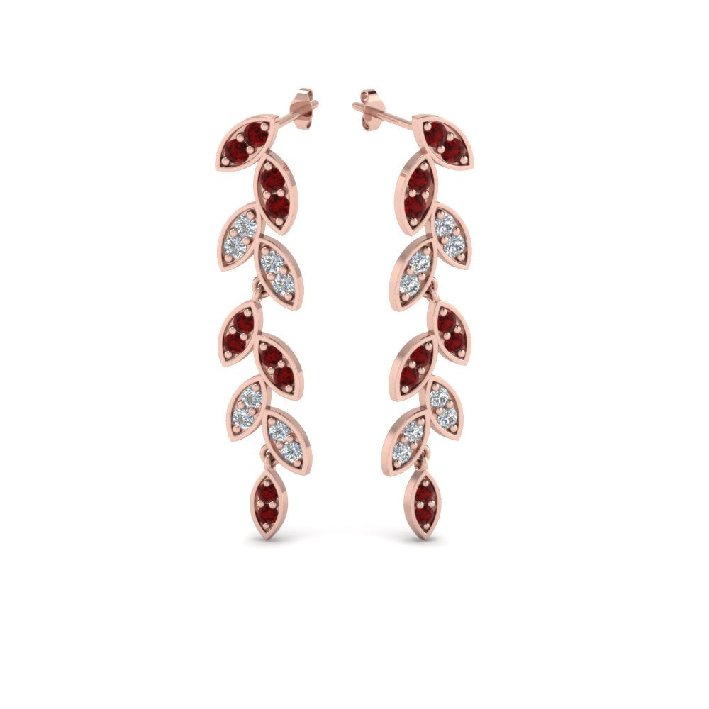 Pave Diamond Leaf Drop Earring