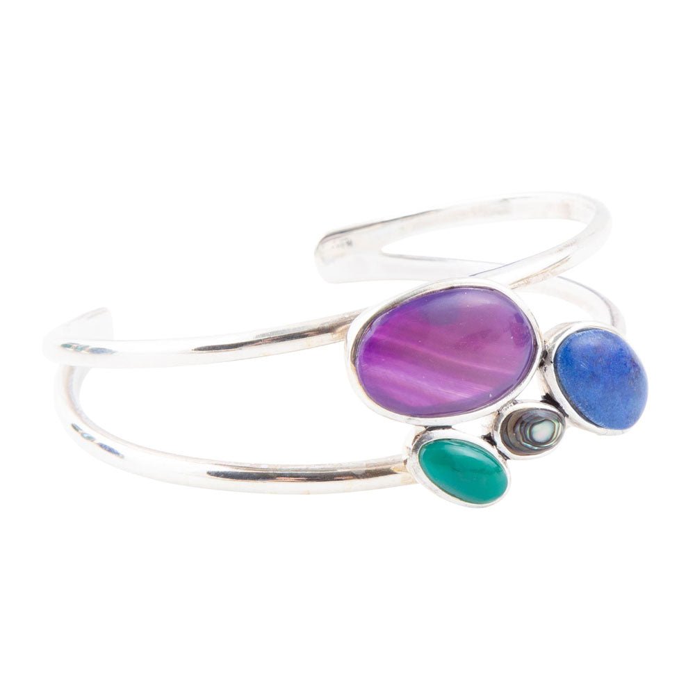Peacock Multi-Stone and Sterling Silver Cuff Bracelet