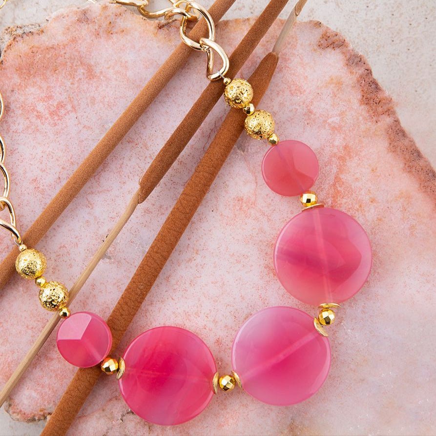 Peony Fuchsia Pink Agate Statement Necklace