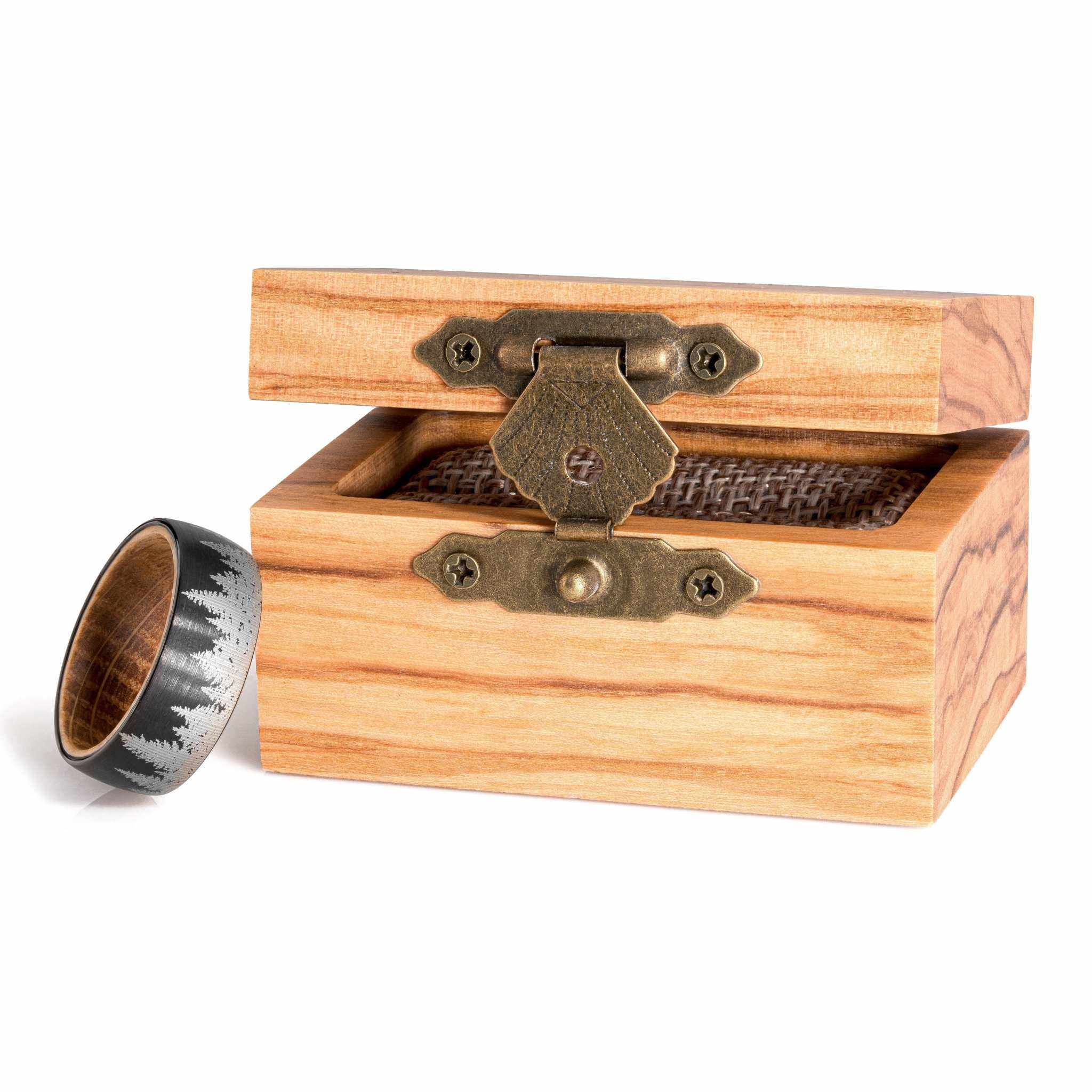 Pine Tree Forest Whiskey Barrel Tungsten Carbide Ring