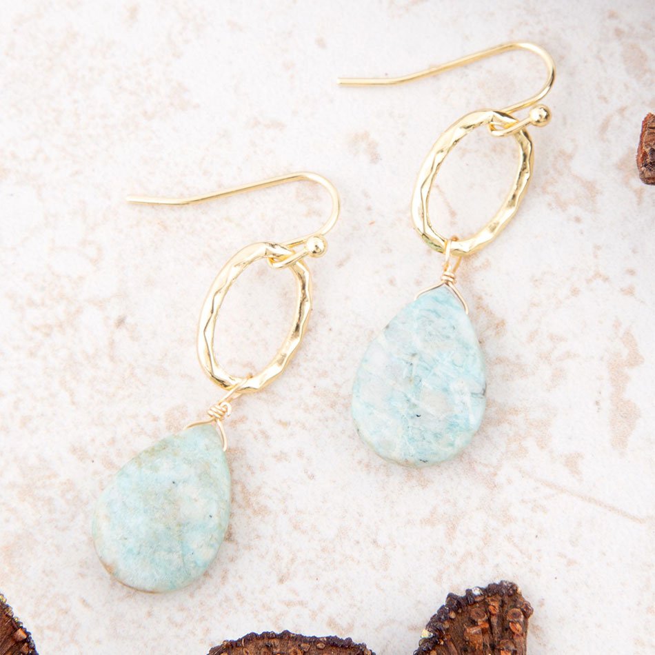 Pretty Drops of Blue Amazonite Golden Drop Earrings
