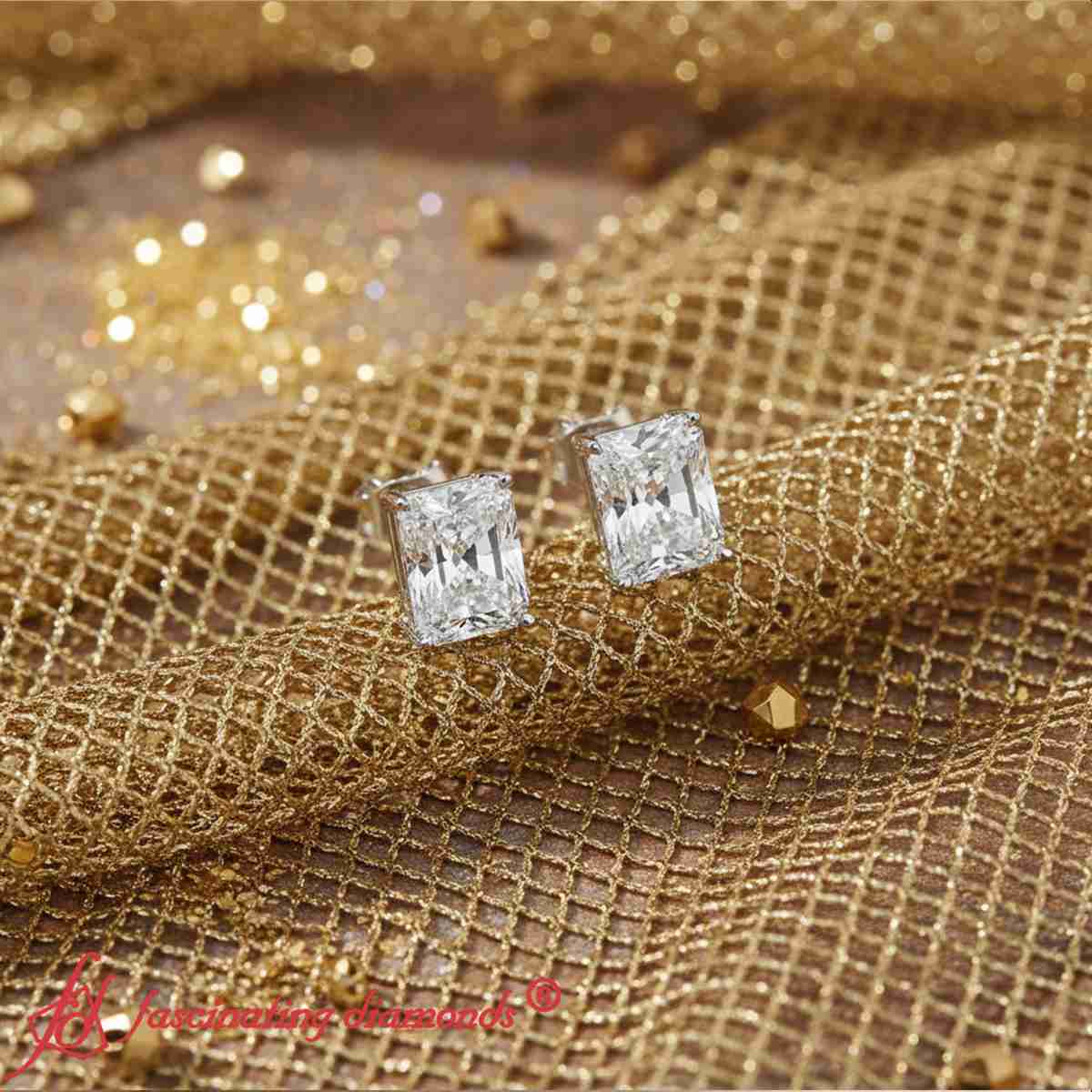 Radiant Diamond Basket Stud Earring