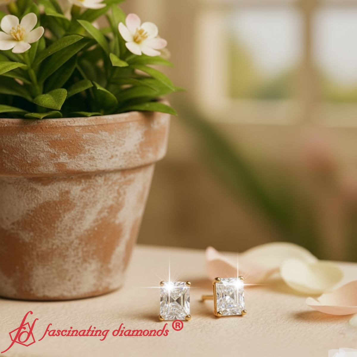 Radiant Diamond Basket Stud Earring
