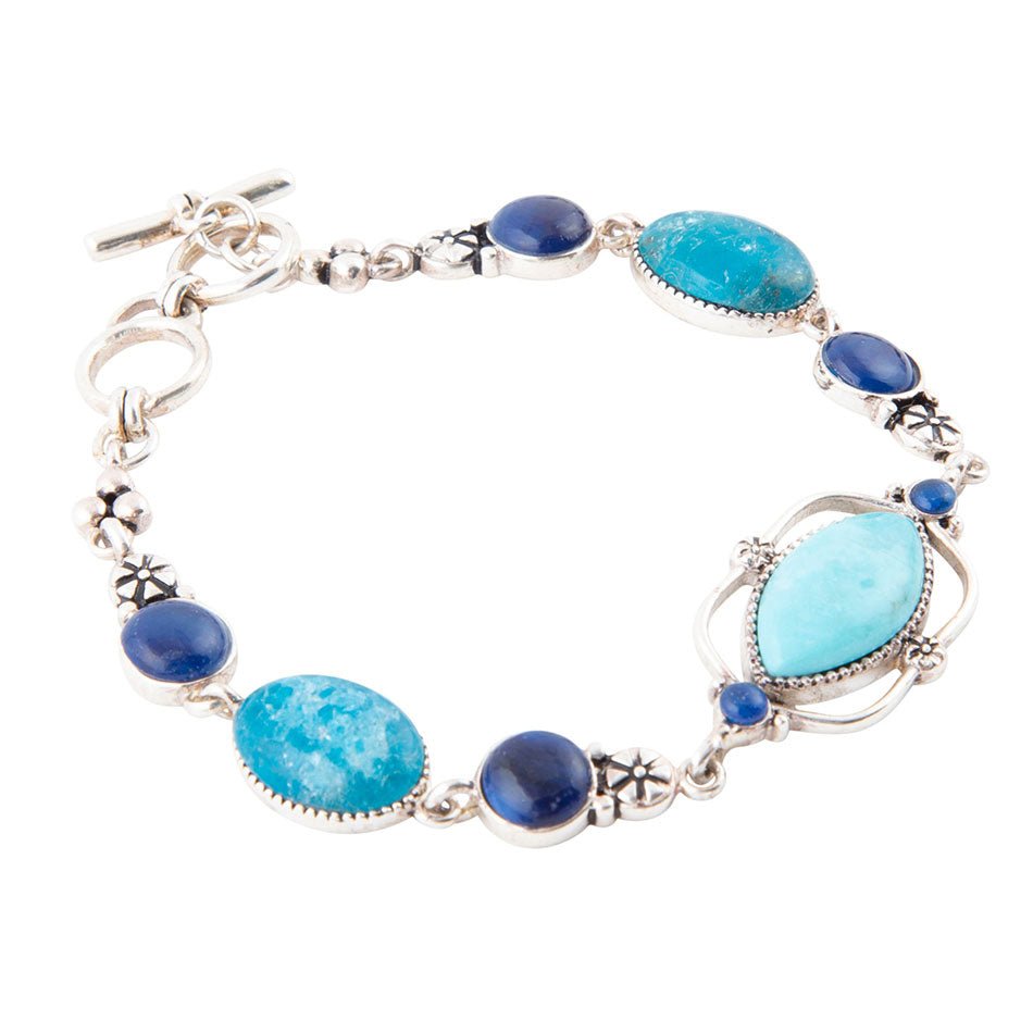 Regal Blue Turquoise and Apatite Sterling Silver Link Bracelet