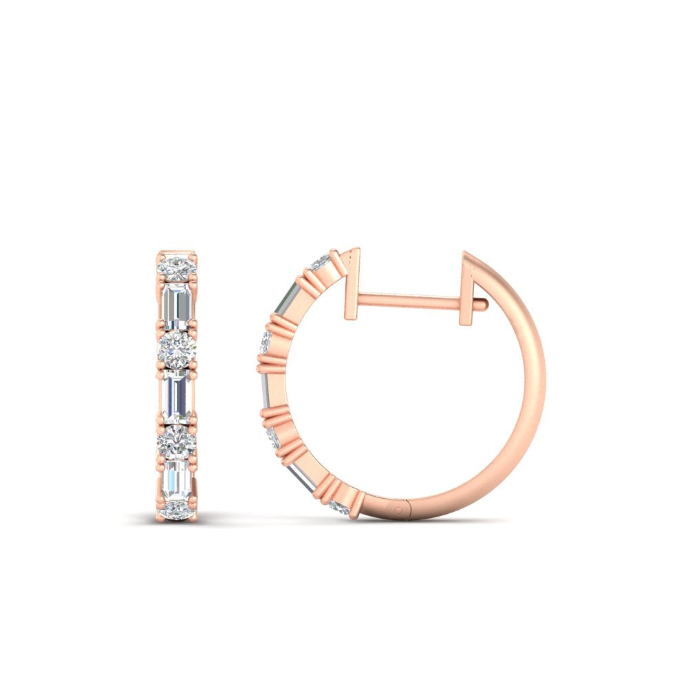 Round And Baguette Huggie Earrings