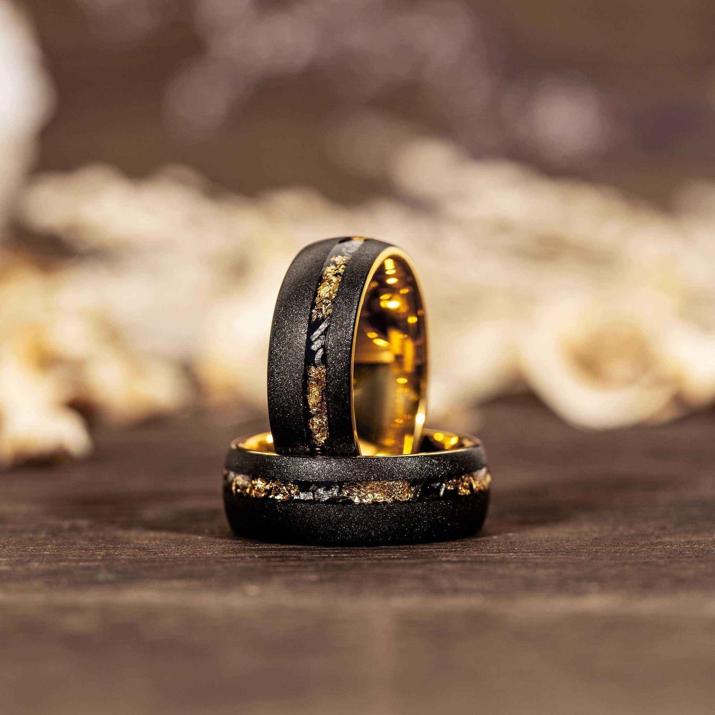 Sandblasted Gold Leaf Meteorite Ring