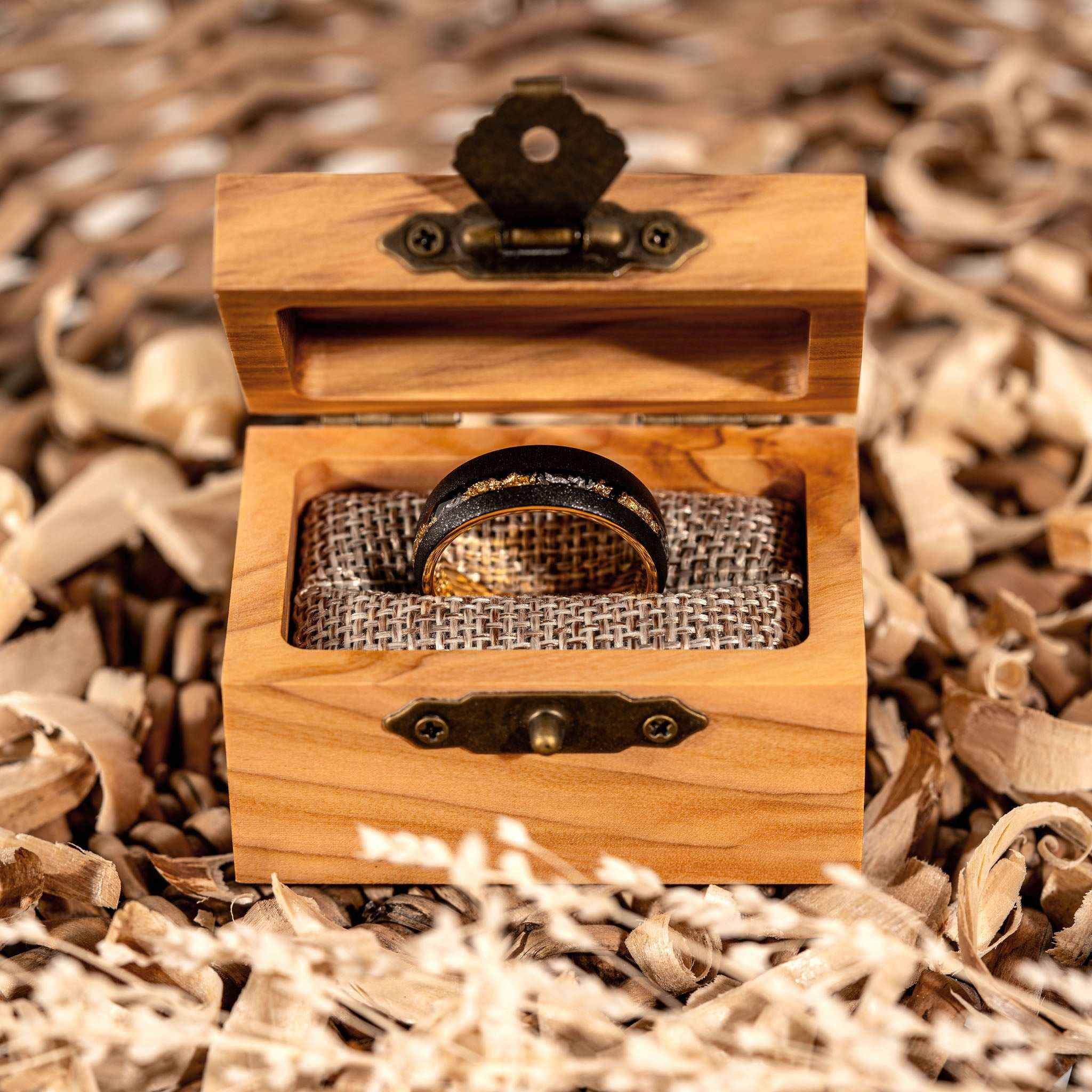 Sandblasted Gold Leaf Meteorite Ring