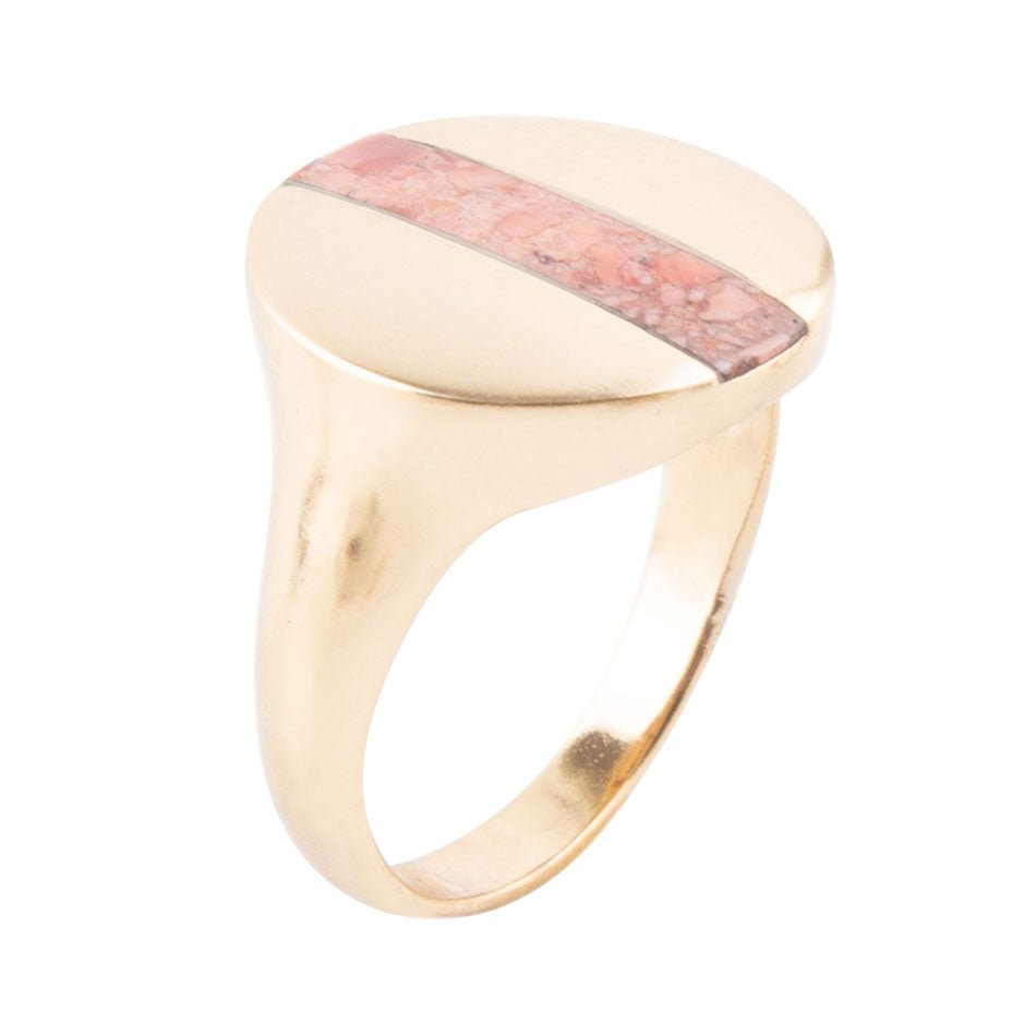 Signet Orange Sponge Coral and Golden Circle Ring