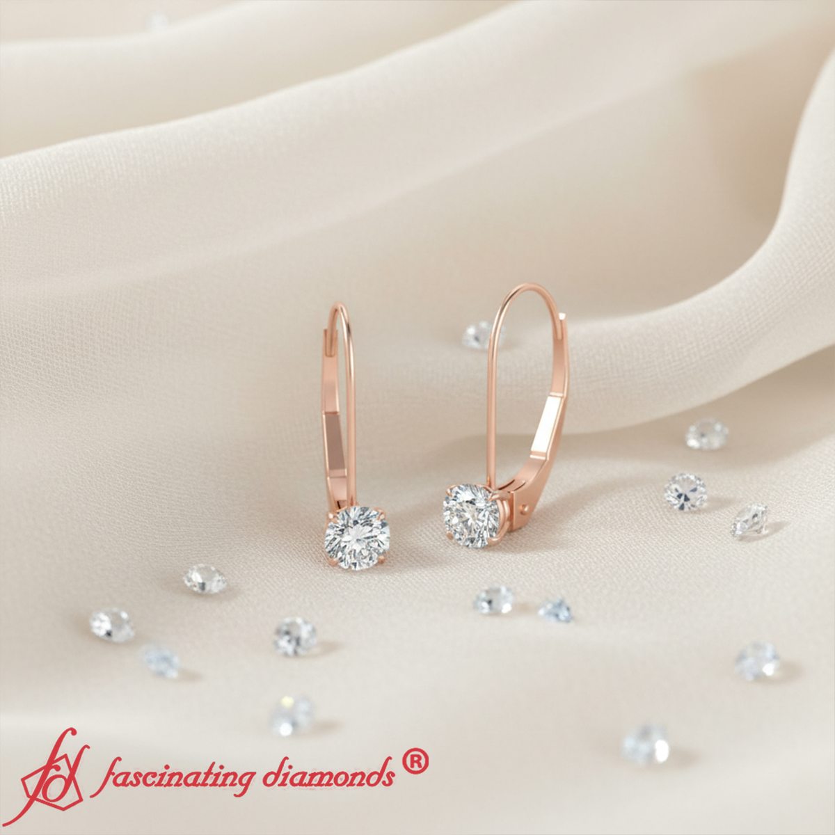 Small Round Diamond Studs Lever Back Earring