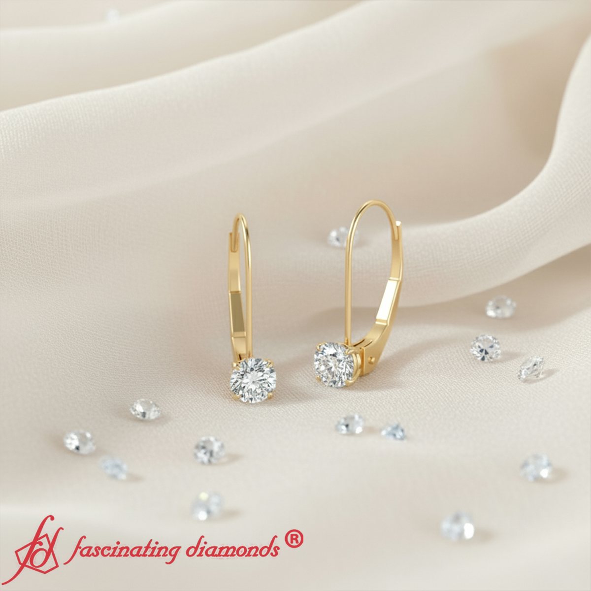 Small Round Diamond Studs Lever Back Earring