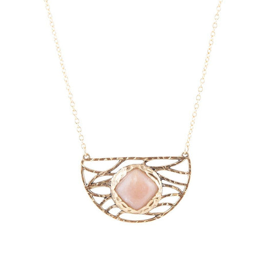 Terra Pink Peach Moonstone and Golden Bronze Necklace