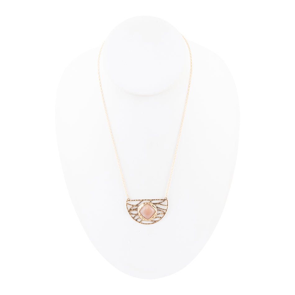 Terra Pink Peach Moonstone and Golden Bronze Necklace