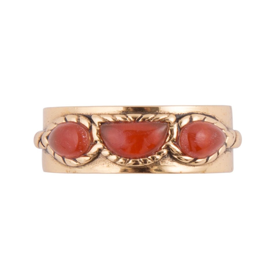 Triple Stone Orange Carnelian and Golden Ring