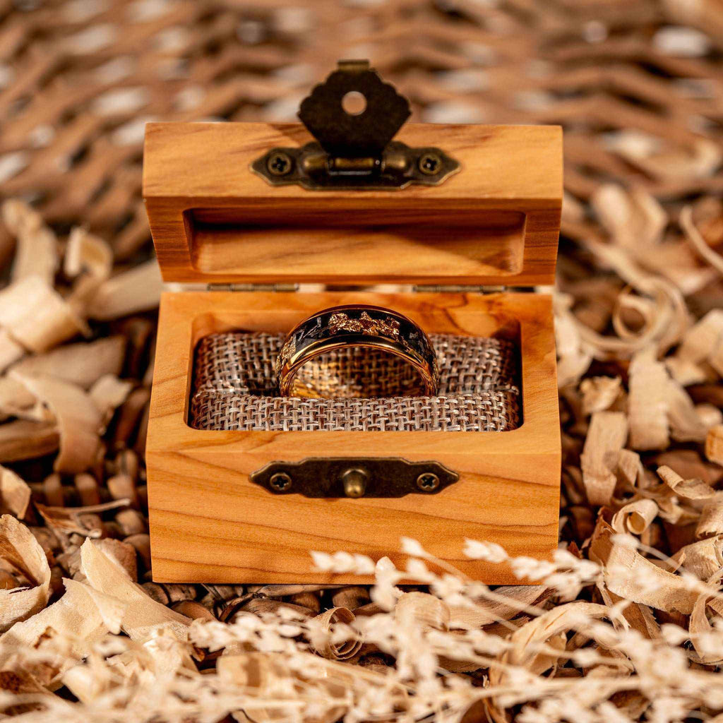 Meteorite Ring x 22K Gold Leaf – Tungsten Carbide Ring for Men