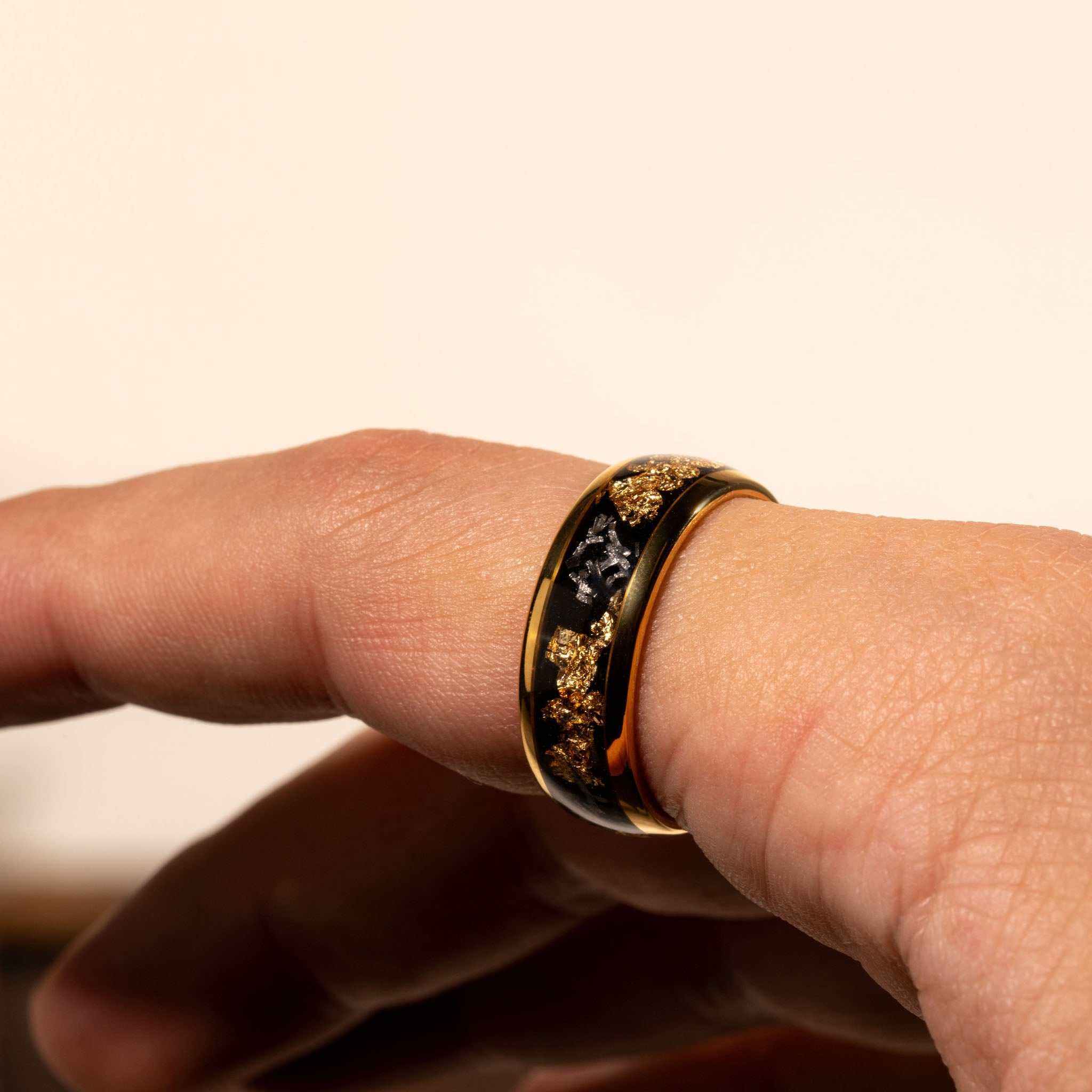 Meteorite Ring x 22K Gold Leaf – Tungsten Carbide Ring for Men