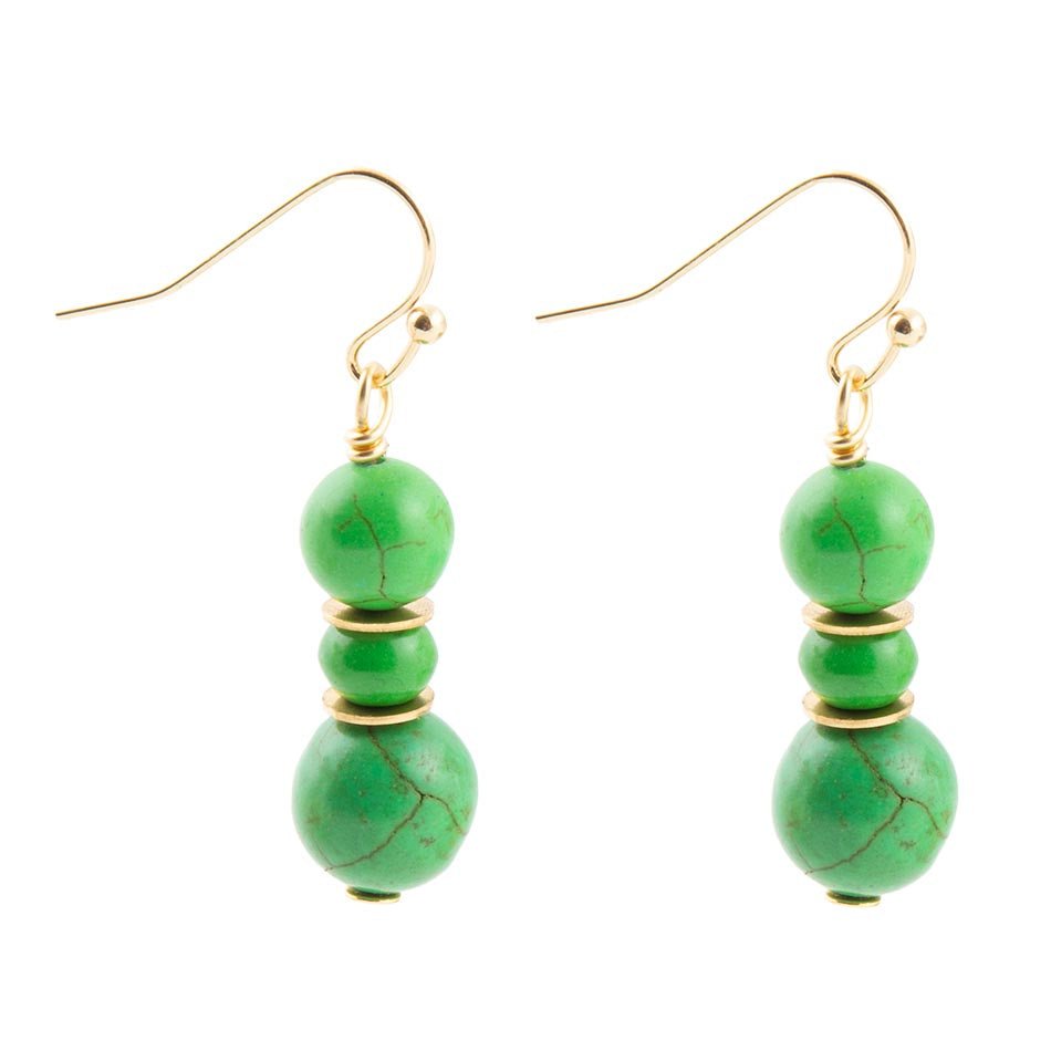 Vibrant Green Magnesite Golden Drop Earrings
