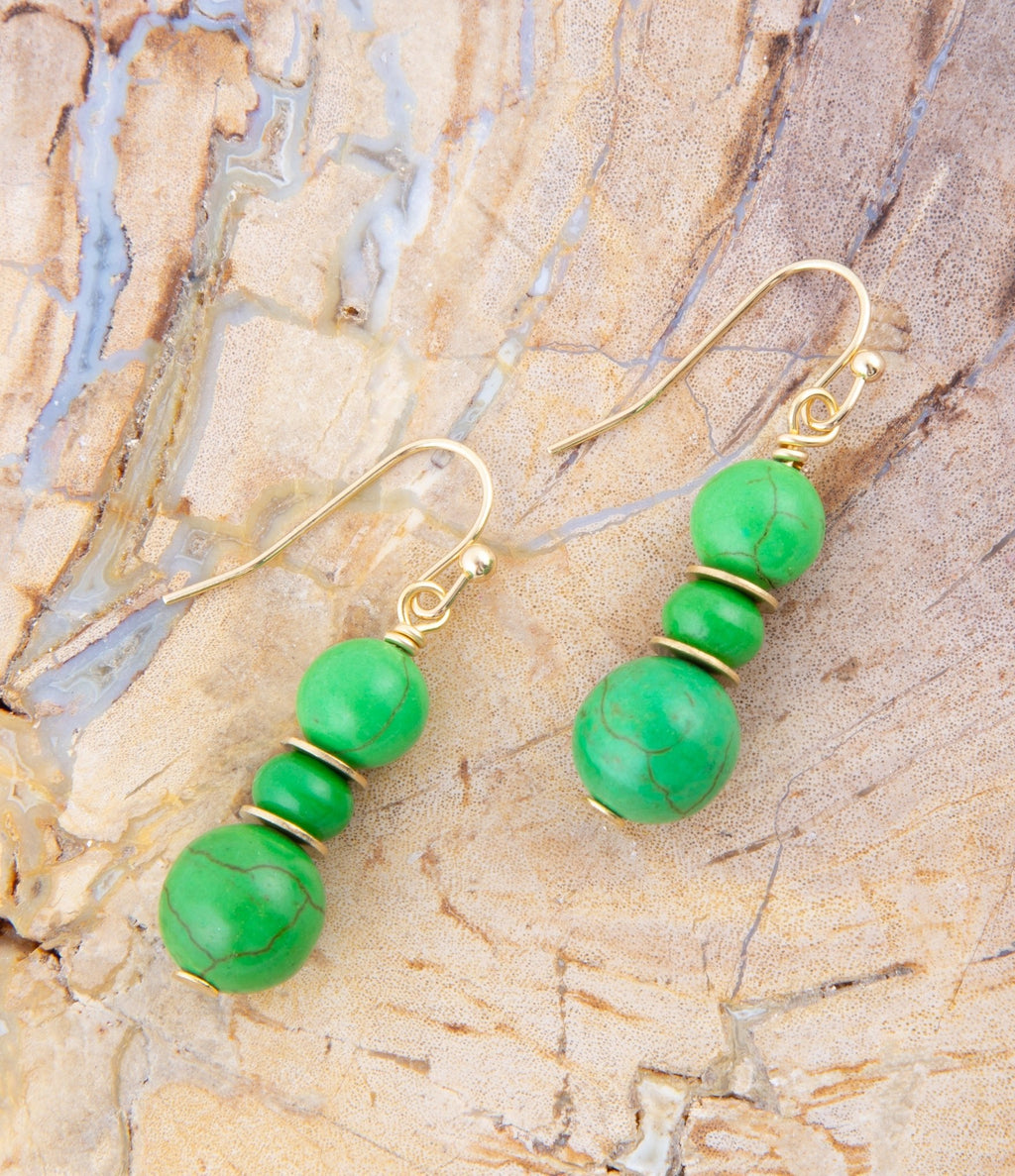 Vibrant Green Magnesite Golden Drop Earrings