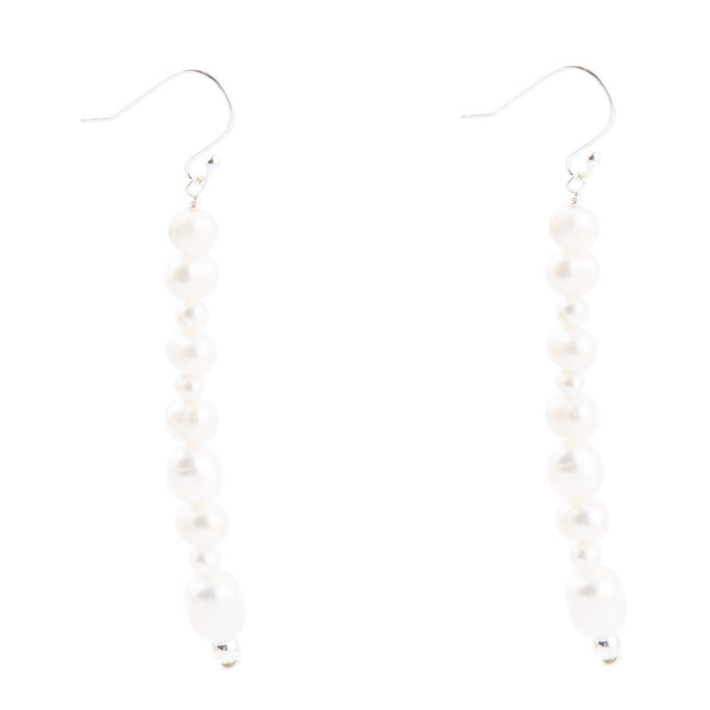 White Pearl Linear Sterling Silver Drop Earrings