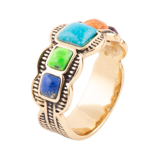 Zion Blue Turquoise Colorful Golden Ring